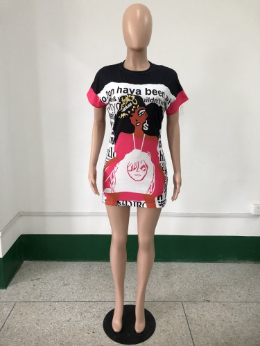 Fashion cartoon avatar printed casual dress