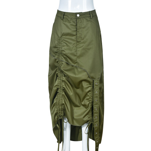 Drawstring pleated street trendy skirt
