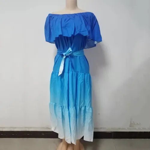 Wrapped chest print gradient large swing dress