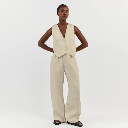 Cotton linen sleeveless vest vest vest pants two-piece women's casual fashion set