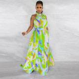 Printed Sleeveless Waist Wrap Dress