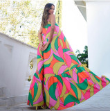Deep V Open Back Dress Bohemian Floral Strap Long Dress
