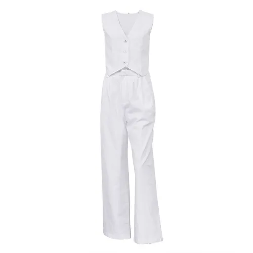 Cotton linen sleeveless vest vest vest pants two-piece women's casual fashion set