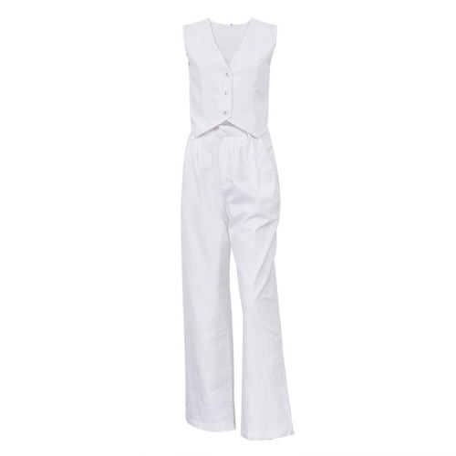 Cotton linen sleeveless vest vest vest pants two-piece women's casual fashion set
