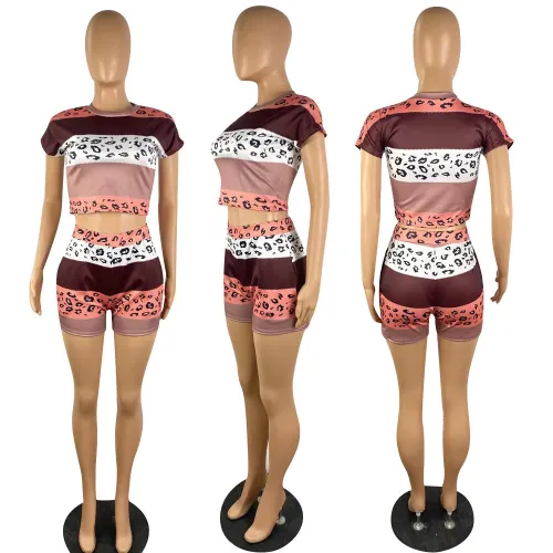 Round neck striped print sexy set