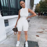 Fashion women's solid color zippered jumpsuit