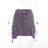 High waisted and buttocks wrapped denim skirt