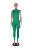 Fashion women's solid color brick and stone zipper jumpsuit