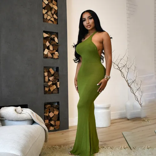 Sexy Off Back Off Shoulder Fashion One Shoulder Off Back Split Dress