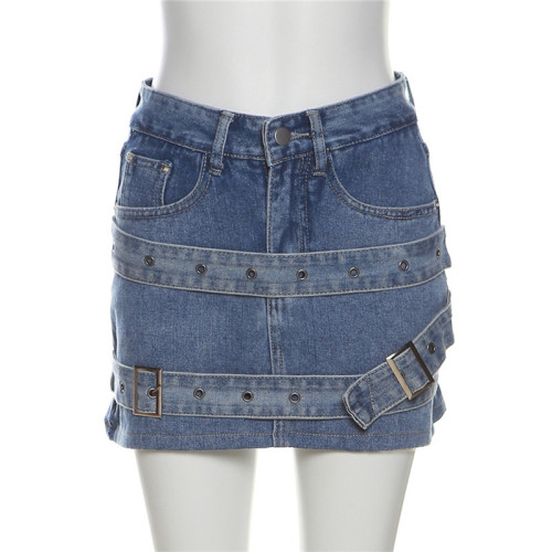 Fashionable Washed Street Spicy Girl Sexy Wrapped Hip Denim Skirt