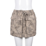 Personalized trend pocket washed camouflage skirt