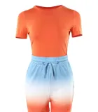 Off shoulder top with contrasting printed short pants set