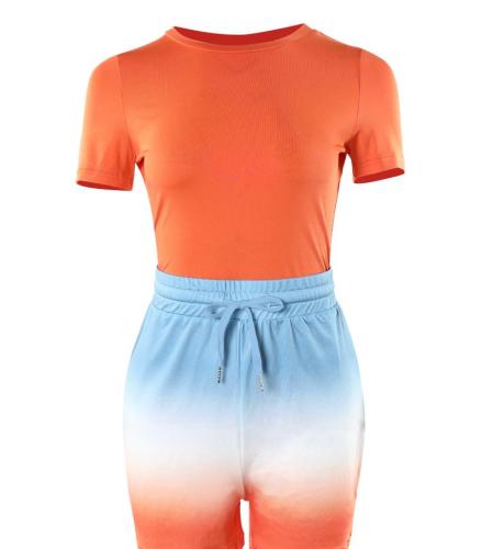 Off shoulder top with contrasting printed short pants set