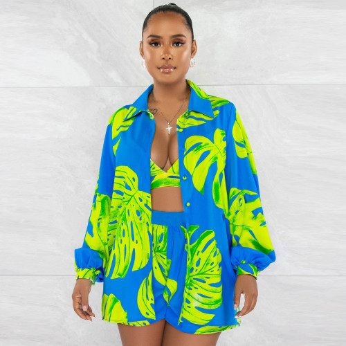 Sexy printed outerwear three piece nightclub outfit