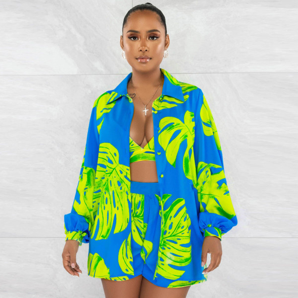 Sexy printed outerwear three piece nightclub outfit
