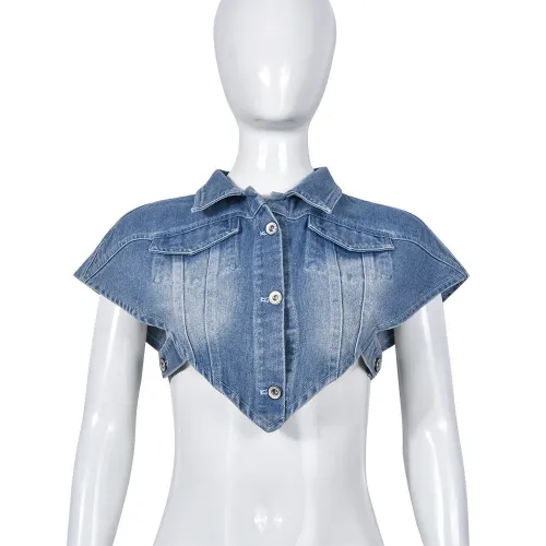 Open navel lace up sleeveless irregular denim vest
