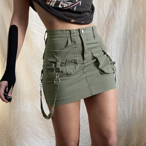 Workwear Denim skirt Asymmetrical design pocket wrap hip skirt skirt