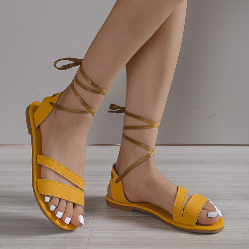 Solid Candy Flat Cross Strap Casual Sandals