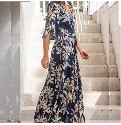 V-neck Elegant Mid length Stylish Printed Dress