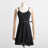 Heavy Industry Embroidery Sexy Hanging Strap Ruffled Dress with Waist Closure for a Slim and Elegant Short Style Dress