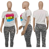 Women's Fashion Solid Color Colorful Graffiti Color Block Printing Casual Versatile Loose T-shirt