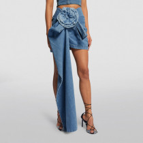 Three dimensional rose flower denim skirt simple retro blue short A-line women's Denim skirt