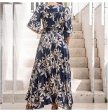 V-neck Elegant Mid length Stylish Printed Dress