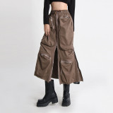 Heavy Industry Zipper Large Pocket Mid length Skirt High Waist Work Dress Half length Skirt
