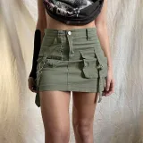 Workwear Denim skirt Asymmetrical design pocket wrap hip skirt skirt