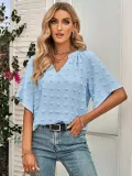 Casual style V-neck solid color wool ball top for women