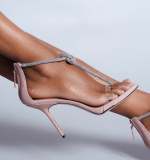 Transparent upper, sequin chain, slim high heel sandals for women