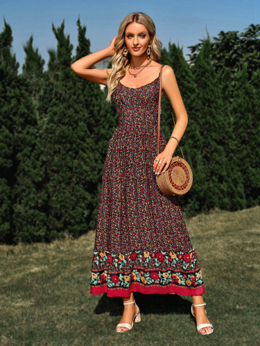 Bohemian V-neck strap floral dress