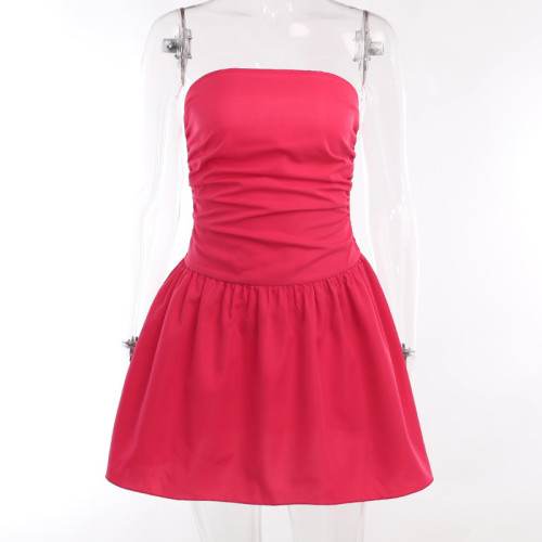 Simple and Sexy Slim Fit Showing Chest, Waist Wrap, Bra A Swing Dress, Solid Color Design, Hip Wrap Short Skirt