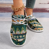 Round toe lace up color matching flat bottomed casual women's shoes