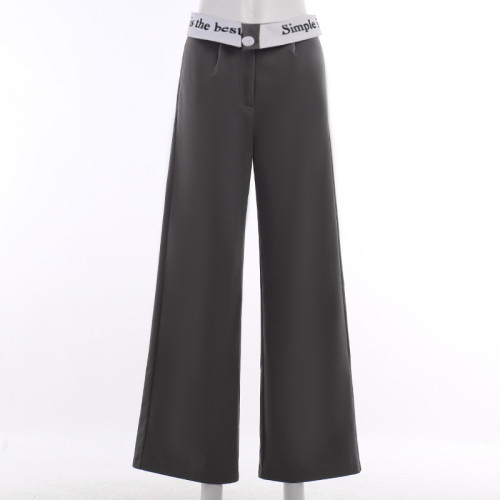 Leisure Versatile Commuter Solid Color Pants High Waist Straight Barrel Printed Contrast Color Pants