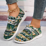 Round toe lace up color matching flat bottomed casual women's shoes