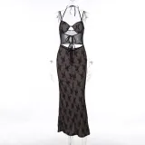 Sexy slim fitting lace patchwork hollowed out strap dress