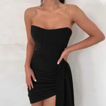 Splice lace up sexy wrap chest short skirt wrap buttocks dress