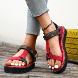 Thick sole printed Velcro sandals with belt buckle minimalist beach sandals