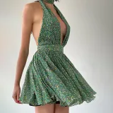 Sexy Slim Fit Show Chest Fragmented Deep V-neck Dress