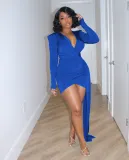 Dress Dress Sexy Tight V-neck Silky Long Sleeve Short Skirt