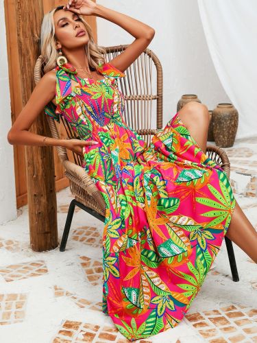 LEAF PRINT BRACE WRAP DRESS