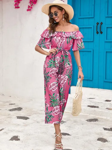 Leaf printed ruffled jumpsuit