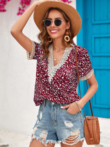 Small floral lace patchwork shirt top