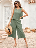 Solid casual loose sleeveless women's jumpsuit