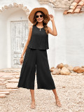 Solid casual loose sleeveless women's jumpsuit