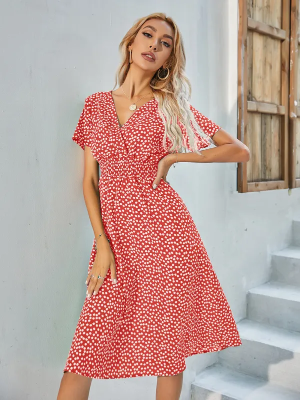 Summer floral print short sleeved dress