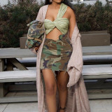 Sexy slim fitting high waisted irregular camouflage denim short skirt