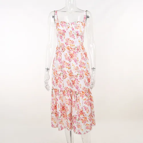 Strap Dress Fragmented Flower A Swing Cake Dress