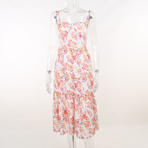 Strap Dress Fragmented Flower A Swing Cake Dress